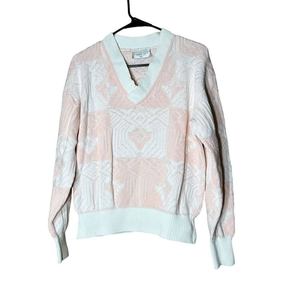 Vintage Tempo‎ Europa By London Fog Pink White Sweater Size Medium